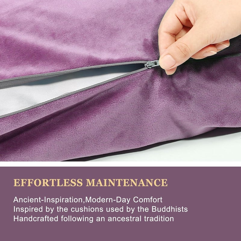 hunnidspace Meditation Zafu Cushion Set with Buckwheat Hulls & Memory Foam - Ergonomic Support for Yoga & Sitting - Removable Machine-Washable Luxury Velvet Cover - for Adults and Kids (Purple（COVER ONLY）) - Image 4